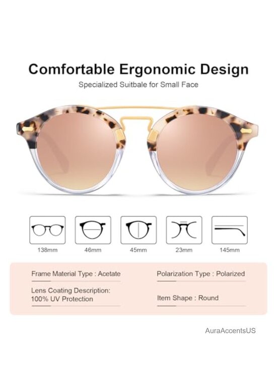 Small Face Acetate Double Bridge Sunglasses Polarized UV Protection Retro Metal
